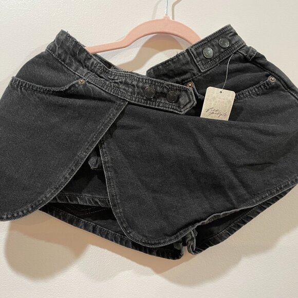 NWT $98 We The Free Free People Maxine Denim Skort Mini Sz 27 Black 100% Cotton - Picture 6 of 12